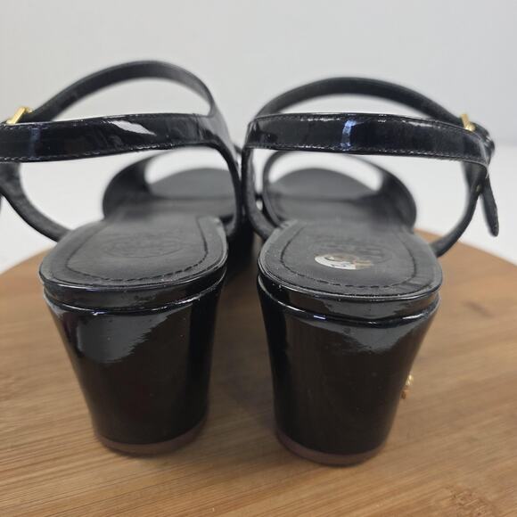 Tory Burch Sandals Womens Size 9 Black Patent Leather Wedge Platform Ankle Strap - Picture 9 of 16